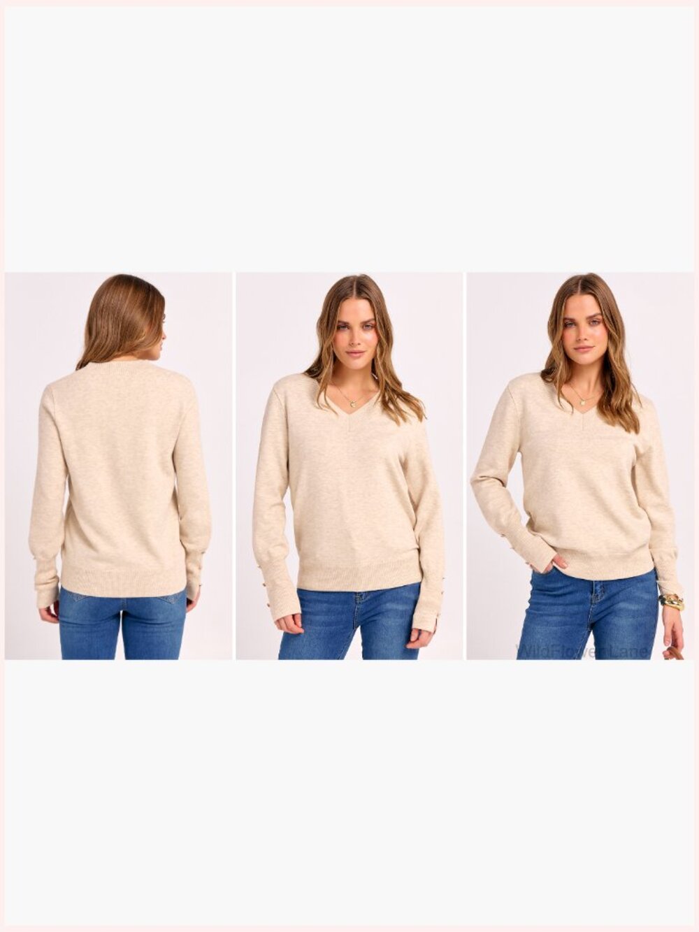 Long Sleeve V Neck Knit Pullover Sweater for Women Business Casual - Picture 7 of 7